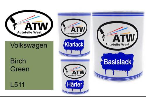 Volkswagen, Birch Green, L511: 1L Lackdose + 1L Klarlack + 500ml Härter - Set, von ATW Autoteile West.